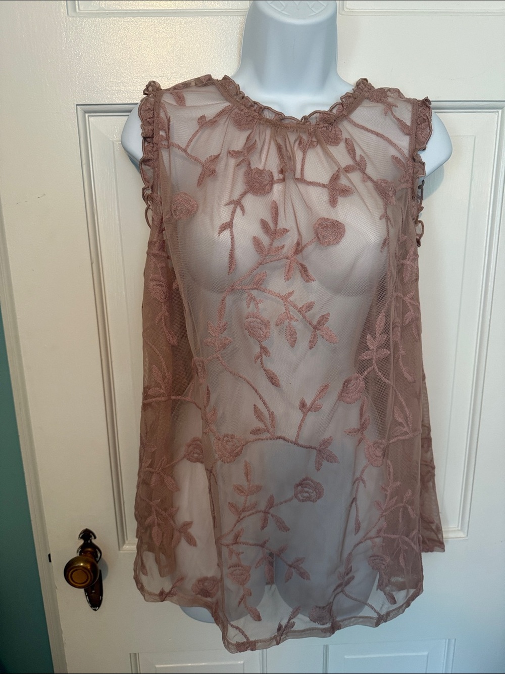Torrid Taupe Sheer Embroidered Sleeveless